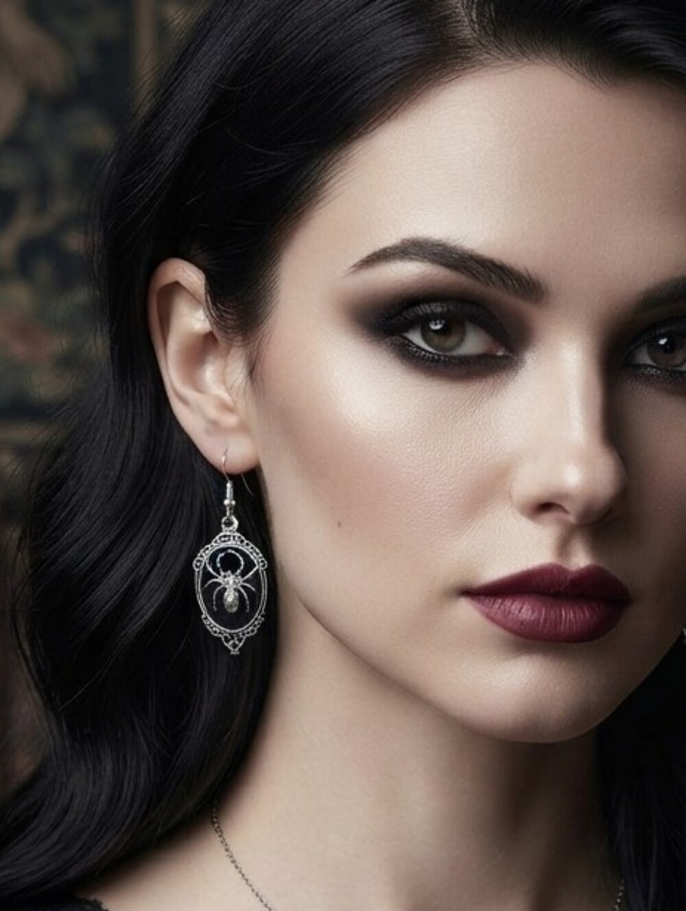 Gothic Retro Style Black Gemstone Spider Earrings Faux Fashion Jewelry